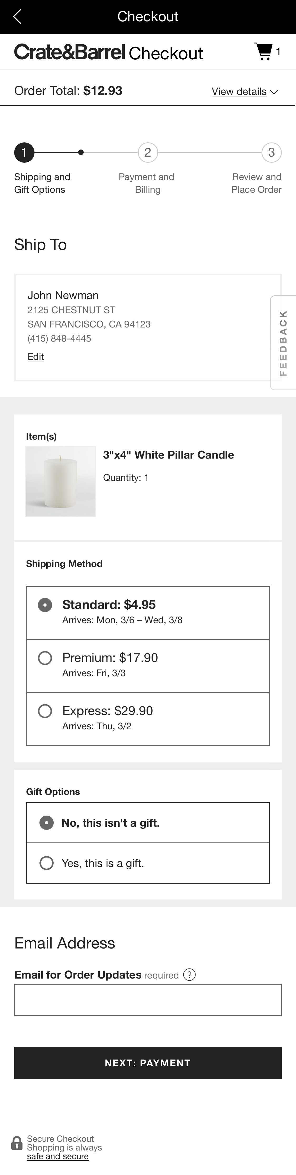 Crate & Barrel’s App Gifting 27 of 103 Gifting Examples Baymard